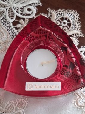 Nachtmann Germany Puck Cranberry Red Crystal Tealight Votive Candle Holder w Box